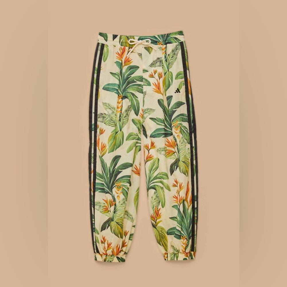 adidas Farm Rio Green and White Tropical Print WIndbreaker Pants Small